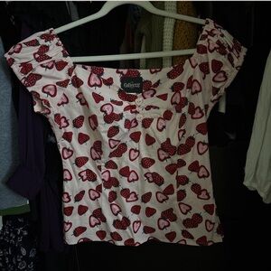 Collectif Pink and Red Heart Print Blouse